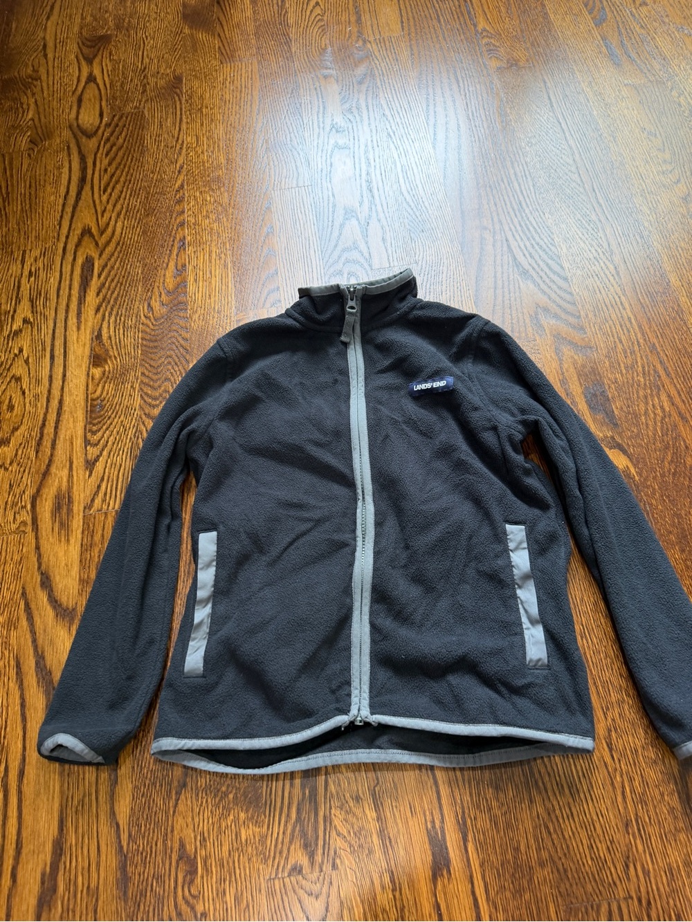 Lands' End boys Black Fleece Jacket with Gray Trim, size 8, zip up
